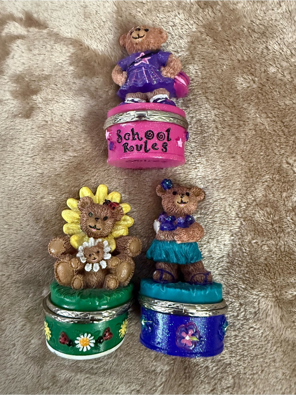 Vtg 1999 Claire's (3) Various Bear Hinged Trinket Boxes
